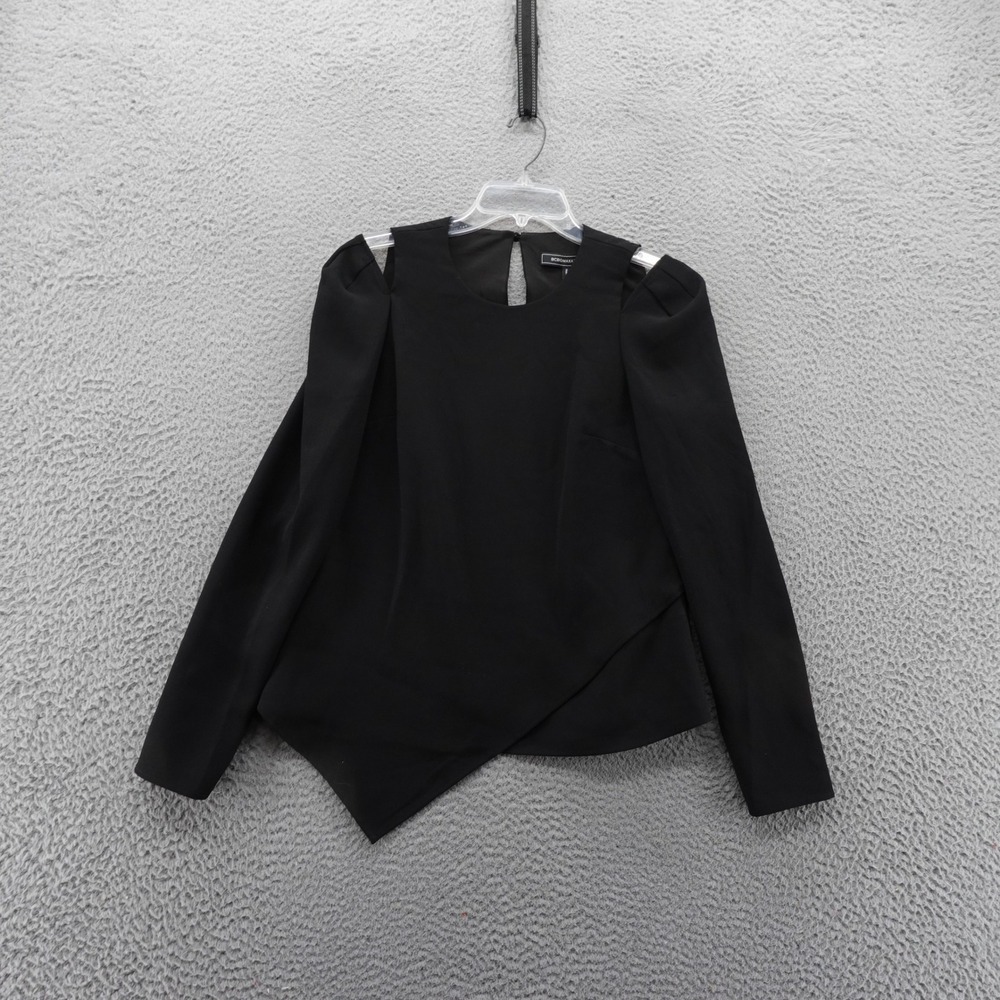 BCBGMAXAZRIA Black Cut Out Shoulder Long Sleeve Blouse Size Small NEW